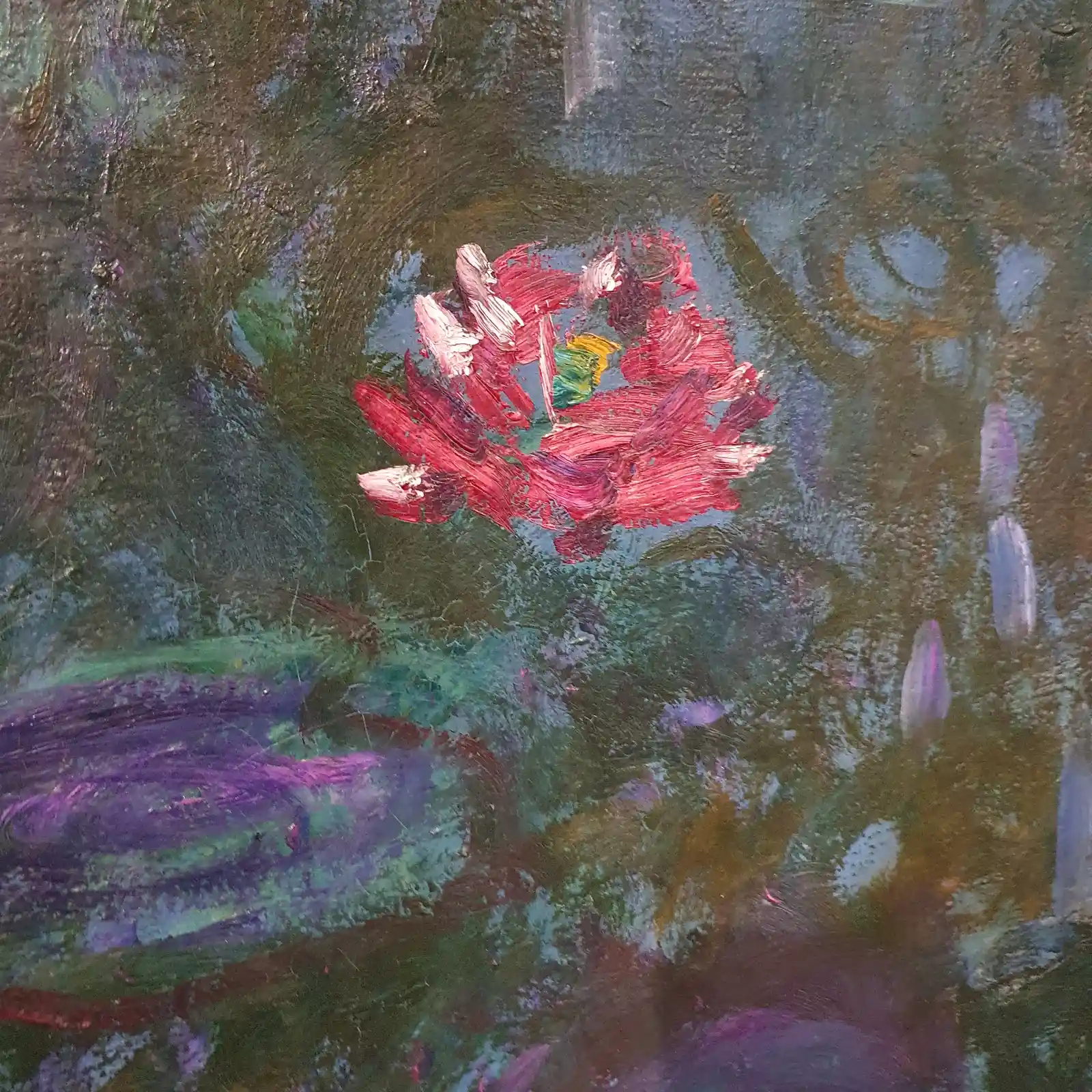 détail de peinture : fleur rose