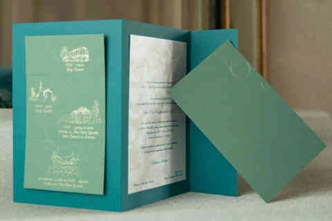 faire part de mariage vert en papiers de création