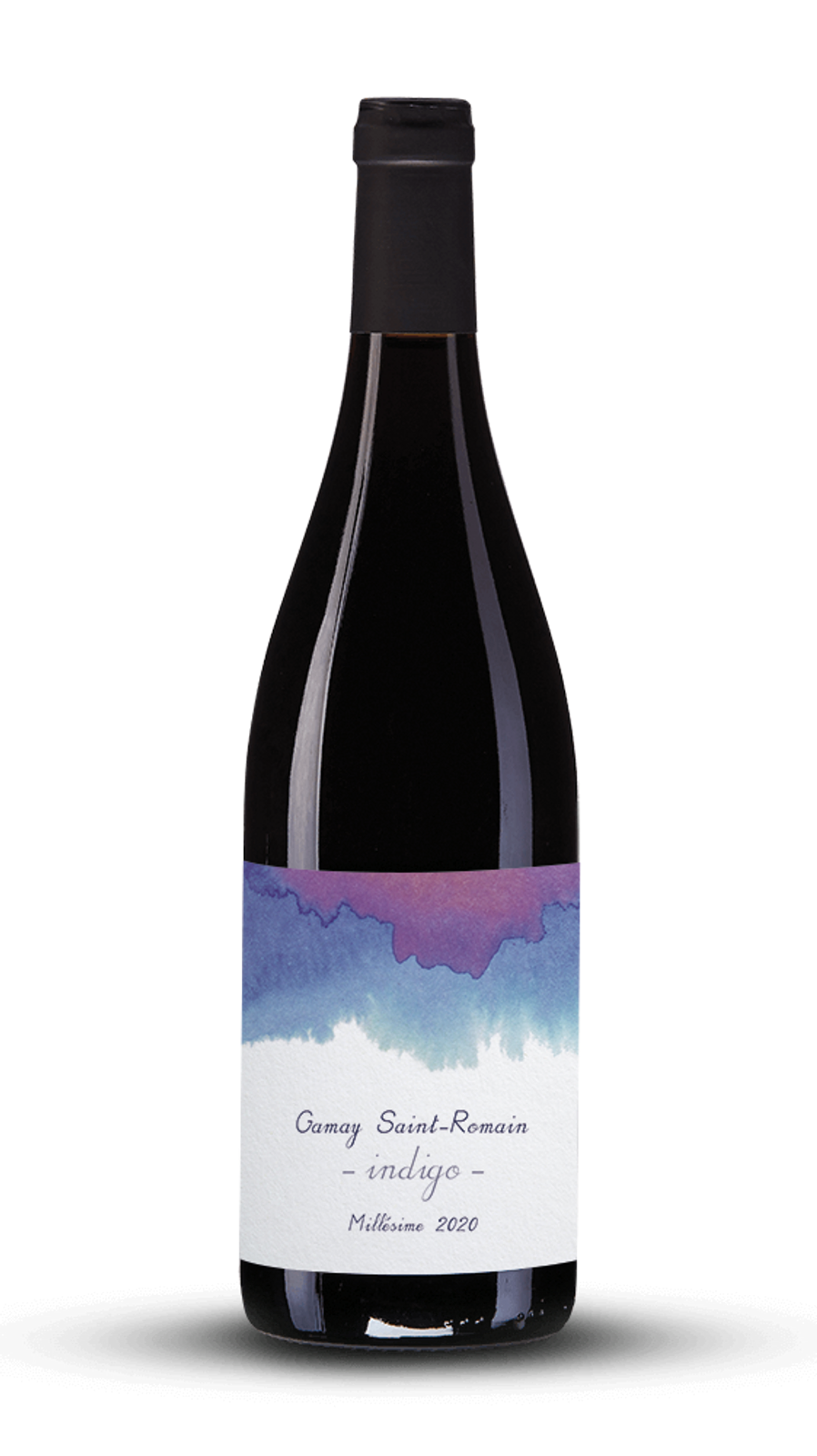 bouteille de vin rouge étiquette avec peinture pourpre et bleu foncé