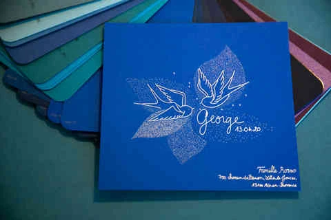 faire-part de naissance argent et bleu